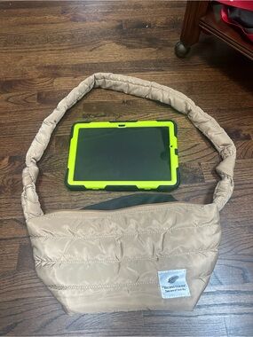 Quilted Puffer Shoulder Crossbody Bag in Taupe